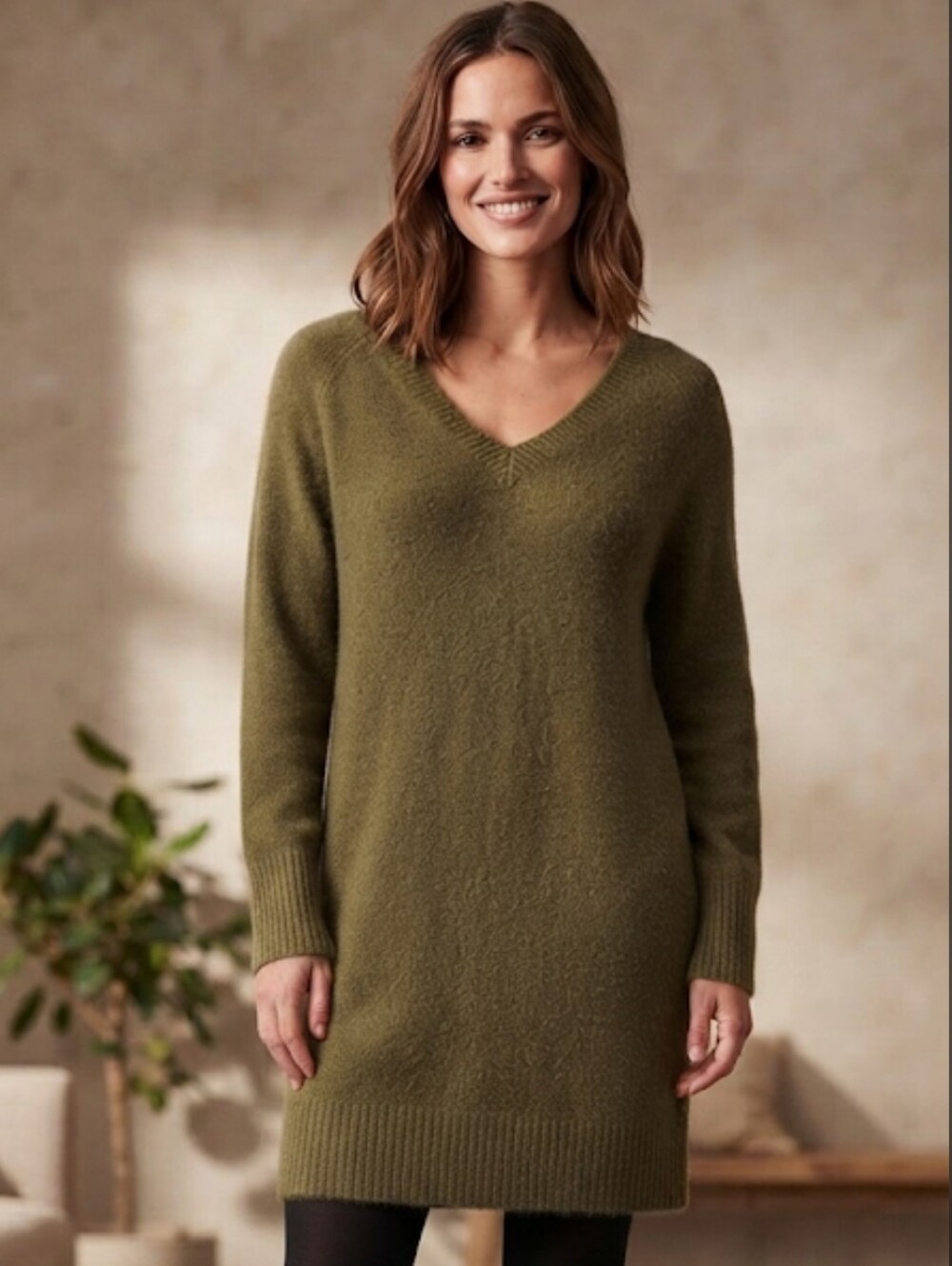 Old Navy SoSoft Mini Sweater Dress Medium Conifer Olive Green V Neck